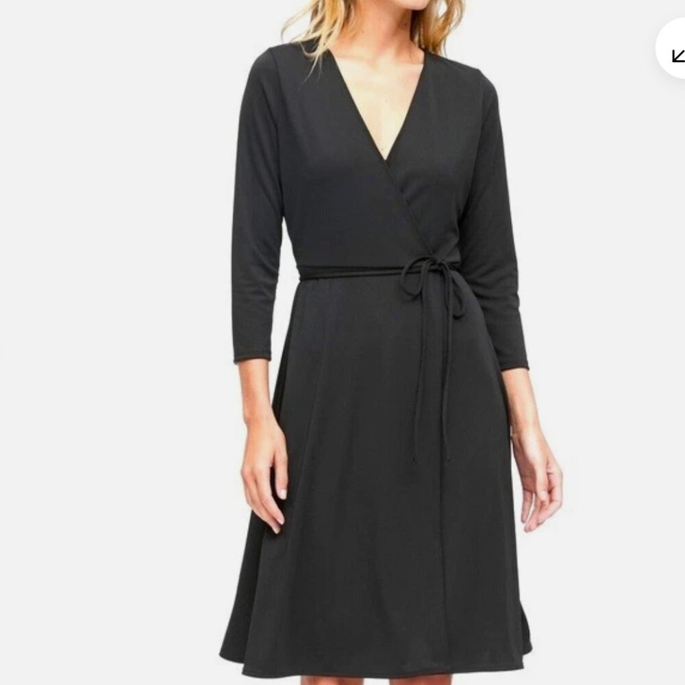 Banana Republic Petite XXS Black Wrap Dress Quarter Sleeve, Wrinkle Resistant